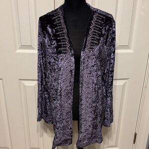 Joh Crushed Velvet Embroidered Open Front Cardigan